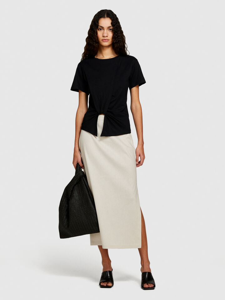 T-shirt with knot - women's short sleeve t-shirts - Black | Sisley image number 1